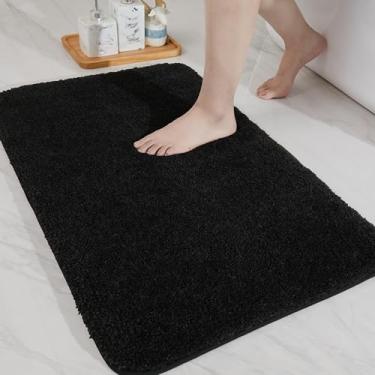 Imagem de COSY HOMEER Tapete de banheiro 51 x 81 cm absorvente antiderrapante tapete de banho felpudo lavável na máquina tapetes de banho de poliéster macio para banheiro, banheira e chuveiro, preto