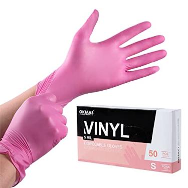 Imagem de OKIAAS Pink Gloves S|Luvas de vinil sem látex para uso doméstico, manuseio de alimentos, trabalho de laboratório e muito mais | Pequeno, 50 unidades/caixa