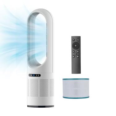 Imagem de Ventilador de torre, ventilador sem lâmina de resfriamento de 81,5 polegadas com filtro HEPA 99,97%, combo de ventilador de piso 2 em 1 oscilação de 80° com controle remoto, temporizador de 8H, 8