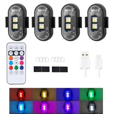 Imagem de YUERWOVER Luzes estroboscópicas sem fio com controle remoto motocicleta carro LED 8 cores anti-colisão USB Charing impermeável interior luzes de aviso de emergência para caminhão, drone, avião,