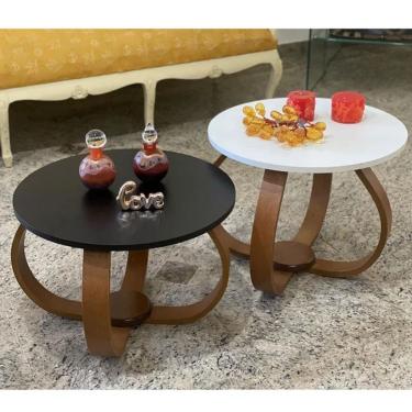 Imagem de Conjunto Mesa De Centro E Lateral Pés Cebola Branco E Preto Branco E Preto