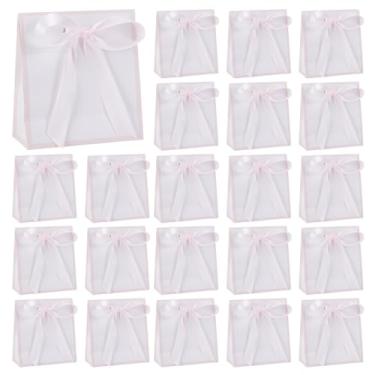 Imagem de AHANDMAKER 24 sacos de presente pequenos com fita 13 x 6 x 14 cm, caixas de presente rosa para aniversário, casamento, chá de bebê, loja de Natal, decorações de festa de varejo