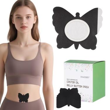 Imagem de 30 peças de aplique de umbigo de óleo de rícino de borboleta preta, design de borboleta, embalagem de óleo de rícino de algodão altamente absorvente autoadesivo (óleo não incluído)