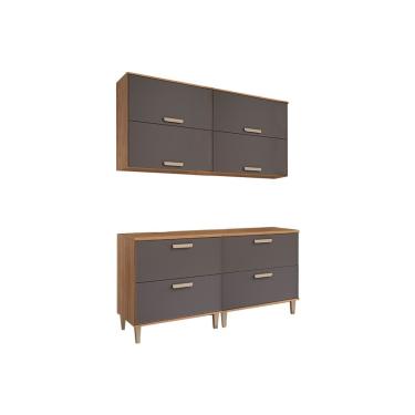 Imagem de Cozinha Modulada Completa Bella 4 Peças (2Aéreos+2Balcões) 160cm Freijo/Titanium - MGM