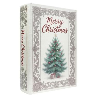Imagem de XIAOAIKA Caixa de livro de madeira decorativa de Natal, caixas de livros falsas vintage com capa de couro, armazenamento secreto com fecho magnético, caixa de presente de feriado para decoração de