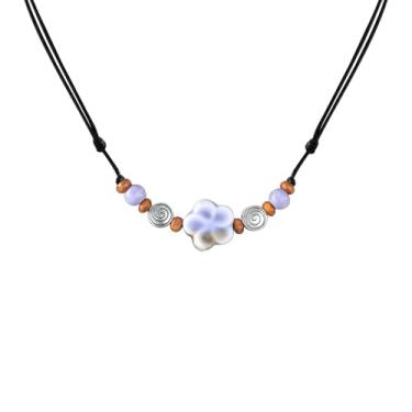 Imagem de Gracayfr Colar boêmio de cerâmica com contas, floral, espiral, espiral, Y2K, hippie, ajustável, preto, cordão, gargantilha para mulheres, Zinco, Sem Pedra Preciosa