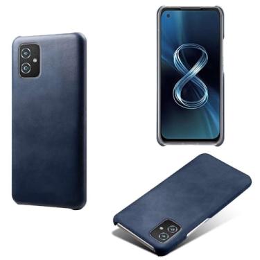 Imagem de Capa para Asus ZenFone 8 ZS590Ks,Proteção contra quedas,Casca de volta de cor sólida simples,Design de couro de imitação de plástico-Blue