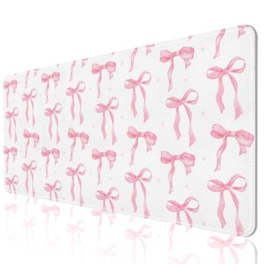 Imagem de NXZGO Tapete de mesa, tapete de mouse grande 2GG, protetor de couro para mesa, mouse pad para computador, laptop, para desktop, à prova d'água, antiderrapante, para escritório e casa, laço rosa