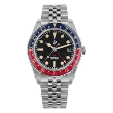 Imagem de watchdives GMT Relógios masculinos WD6542 NH34 relógio de pulso automático 38 mm com cúpula bolha cristal safira 100 m à prova d'água, Preto, azul, vermelho