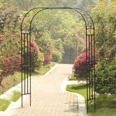 Imagem de Arco de rosa de metal, arco de jardim à prova de intempéries, caramanchão de jardim para plantas trepadeiras, suporte de flores em arco de casamento ao ar livre, W120cm-280cm, preto, W240 *