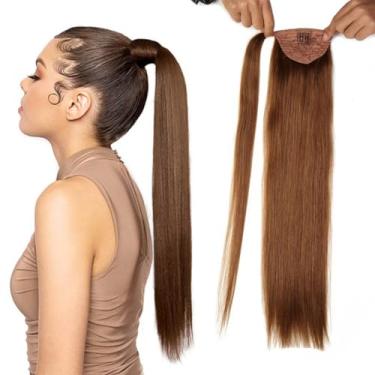 Imagem de Kiss darling LASHES Extensões de rabo de cavalo de cabelo humano liso claro avermelhado liso ao redor do cabelo rabo de cavalo com pasta mágica, clipe de 30 cm em extensão de rabo de cavalo 100 g #30