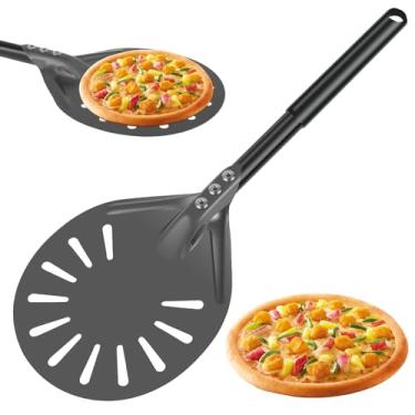 Imagem de Peeling giratório de pizza com cabo longo, torneador de pizza de alumínio, giratório de pizza perfurado, pá de pizza antiaderente, 40 cm x 15,9 cm, resistente a arranhões, acessórios para forno de