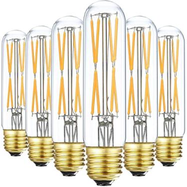Imagem de Lâmpada tubular T10 8W Equal E26 LED 80 Watt regulável branco quente 2700K E26 lâmpada Edison AC120V 800lm T10 lâmpada LED para pingente rústico, ilha, lustres, arandelas de parede, pacote com 6