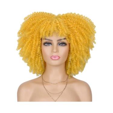 Imagem de Peruca Afro Curta Sintética Preta Com Franja Para Mulheres, Uso Diário