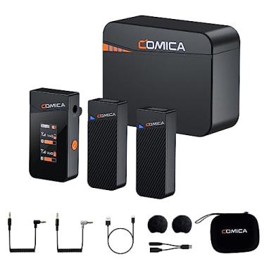 Imagem de comica Vimo C3 Sistema de microfone sem fio de lapela, transmissor duplo e 1 microfone de lapela receptor para entrevistas, transmissão ao vivo e vlogging, compatível com estojo de carregamento para smartphone e câmera