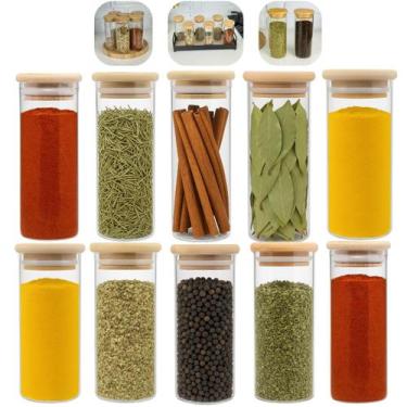 Imagem de Porta Temperos 10 Potes De Vidro Elegante Com Bambu 160ml - Wolff