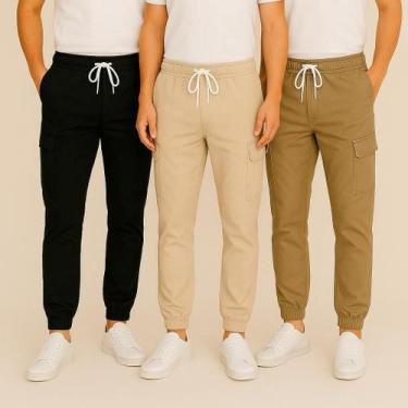 Imagem de Kit 3 Calça Cargo Jogger Masculina Sarja Street Lançamento Envio Imedi