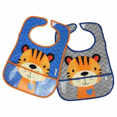 Imagem de Babador Impermeável Bolso - Coleção Tigre 2 Unid, Clingo, Cinza/Azul, Tamanho único