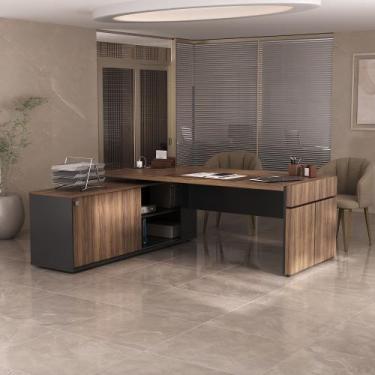 Imagem de Mesa Para Escritorio Em L Estação Diretoria Tamburato C/Conect Cor Nog