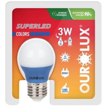 Imagem de Lâmpada Bolinha Colors Azul de 3 Watts Bivolt - 05432 - OUROLUX