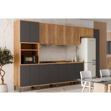 Imagem de Kit Cozinha Modulada 7 Peças Sauvignon (3Aéreos+2Balcões+2Paneleiros) C7P106 Amendoa/Chumbo - Ronipa