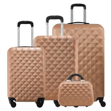 Imagem de Kit 3 Malas Rígidas de ABS 360° 10kg 23kg e 32kg com Cadeado Gladiador Diamond D1C3 com Frasqueira (Rose Gold)