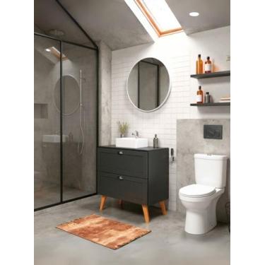 Imagem de Gabinete para Banheiro com Tampo Cuba e Espelho Redondo 80cm Retro Mdf