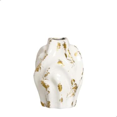 Imagem de Vaso Decorativo de Sala Ártico Pequeno Branco e Dourado Imperatriz