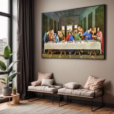 Imagem de Quadro com Moldura Sala Quarto Santa Ceia Religioso Decorativo Horizontal Grande Hall