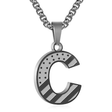 Imagem de Zocomi Colar com pingente de inicial da bandeira americana para homens e meninos, corrente de aço inoxidável 316L A-Z caixa de letras 50 + 5 cm joias presentes, Aço inoxidável, Sem Pedra Preciosa