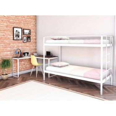 Imagem de Conjunto para Quarto 1 Beliche e 1 Escrivaninha em L 105x105cm Completa Casa Branco