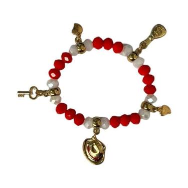 Imagem de Pulseira Zé Pelintra Penduricalho Dourado Cristal Silicone