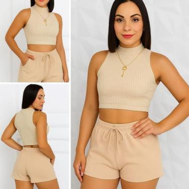 Imagem de Short Feminino MOLETOM Moda Estilo Conforto - Kesdey, Bege, G