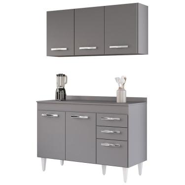 Imagem de Armário Aéreo Honduras e Balcão Gabinete com Tampo 120cm Suécia Cinza - Lumil