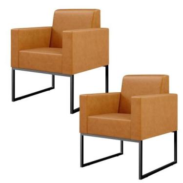 Imagem de Kit 02 Poltronas Base Fixa Metal material sintético Whisky - LYAM DECO