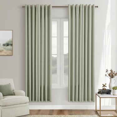 Imagem de Cortinas verde-sálvia de 182 cm, cortinas de privacidade com filtro de luz com ilhós de bronze, não transparentes, semitransparentes, de linho sintético, janela da sala de estar, cortinas neutras