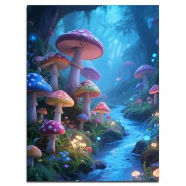 Imagem de Muzagroo Art Kits de pintura a óleo Paint by Numbers para adultos, faça você mesmo, tela de cogumelo, pintura a óleo para iniciantes, kits de artesanato com pincéis e tintas acrílicas 41 x 50 cm, sem