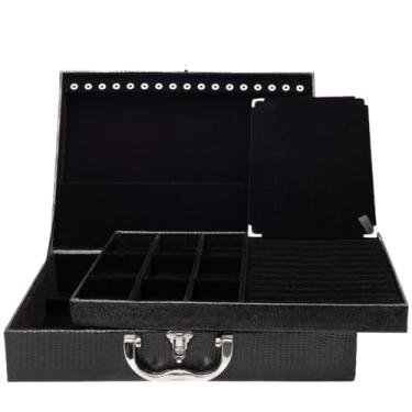 Imagem de Porta Joias Grande Em Maleta Dupla - Organizador Com VáRias Bandejas Para Bijuterias, Ideal Para Viagem - Caixa Grande Para Guardar Toda Sua ColeçãO(Preto c/Preto)