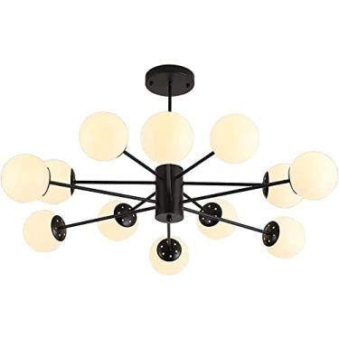 Imagem de Lustre Nordic Glass Ball Chandelier, Luminária pendente de vidro de meados do século, Luminária de teto, Luminária suspensa, Quarto, Sala de jantar, Loft, Café, Luzes suspensas (Preto, 8 li
