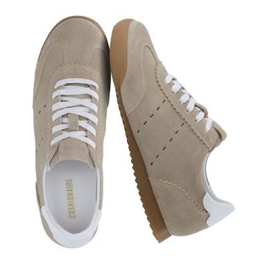 Imagem de CUSHIONAIRE Tick Tock Tênis feminino casual com cadarço | Tênis de caminhada inspirado em retrô com sola de borracha e suporte de arco acolchoado | Tênis leve de cano baixo para uso diário, Biscoito