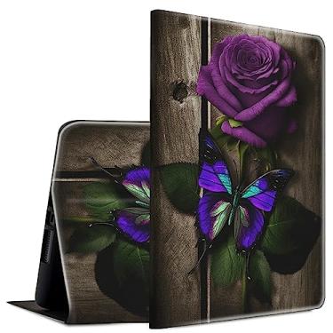 Imagem de Capa para Samsung Galaxy Tab S6 Lite 26.4 cm 2020 SM-P610/P615, Spsun Capa protetora leve de couro PU com suporte ajustável com função despertar/hibernar automática - Rosa roxa e borboleta