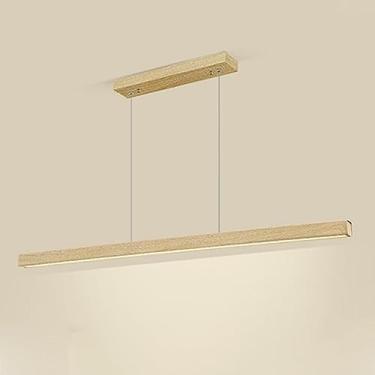Imagem de Lustre de escada com pendente linear em madeira, lustre de tira longa de metal com cúpula de acrílico branco, luminárias suspensas ultrafinas para sala de jantar, lustre de LED para decoraçã
