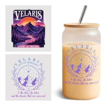 Imagem de Conjunto de 2 peças Velaris City of Starlight UV DTF Cup Wraps para vidro de 473 ml, Velaris Court Of Dream, adesivos de transferência a frio para copos de vidro, ACOTAR Night Court Bookish, adesivo