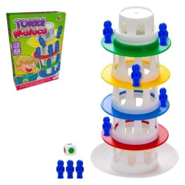 Imagem de Torre Maluca, Jogo de Tabuleiro Infantil com Torres Coloridas e Peças Azuis, Brinquedo Educativo para Crianças Acima de 5 Anos
