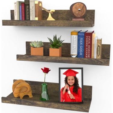 Imagem de Prateleiras flutuantes para parede, conjunto de 7,6 cm, marrom nogueira, estilo rústico moderno, prateleiras de exibição montadas na parede, bordas de imagem da Icona Bay