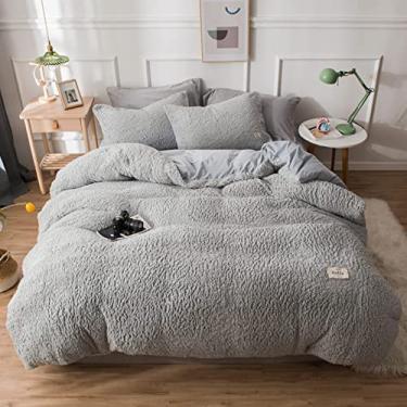 Imagem de Conjunto de capa de edredom ultramacio, conjunto de cama confortável e felpudo espesso com fecho de zíper, conjunto de capa de edredom reversível quente para o inverno branco king 220 x 240 cm (87 x