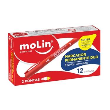 Imagem de Molin Caneta Permanente Duas Pontas - Tinta Vermelha - Caixa com 12 Unidades