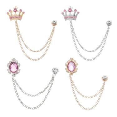 Imagem de PATIKIL 2 peças de clipes vintage de corrente de xale, joia e coroa pendurados em broche, broche masculino, terno de lapela para mulheres, roupas masculinas, ouro/prata/rosa