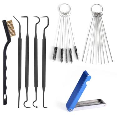 Imagem de Kit Limpeza Carburador, Inclui 1 Escova Cabeça Única 23 Agulhas 5 Escovas de Náilon e 4 Ganchos Limpeza para Manutenção de Motosserras Motos Quadriciclos e Soldadores