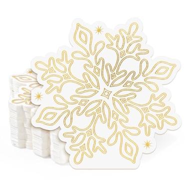 Imagem de FYSUIMU Guardanapos de papel floco de neve Guardanapo de almoço Natal folha dourada descartável sobremesa jantar guardanapo de mão para decoração de casamento de férias de inverno, 100 peças